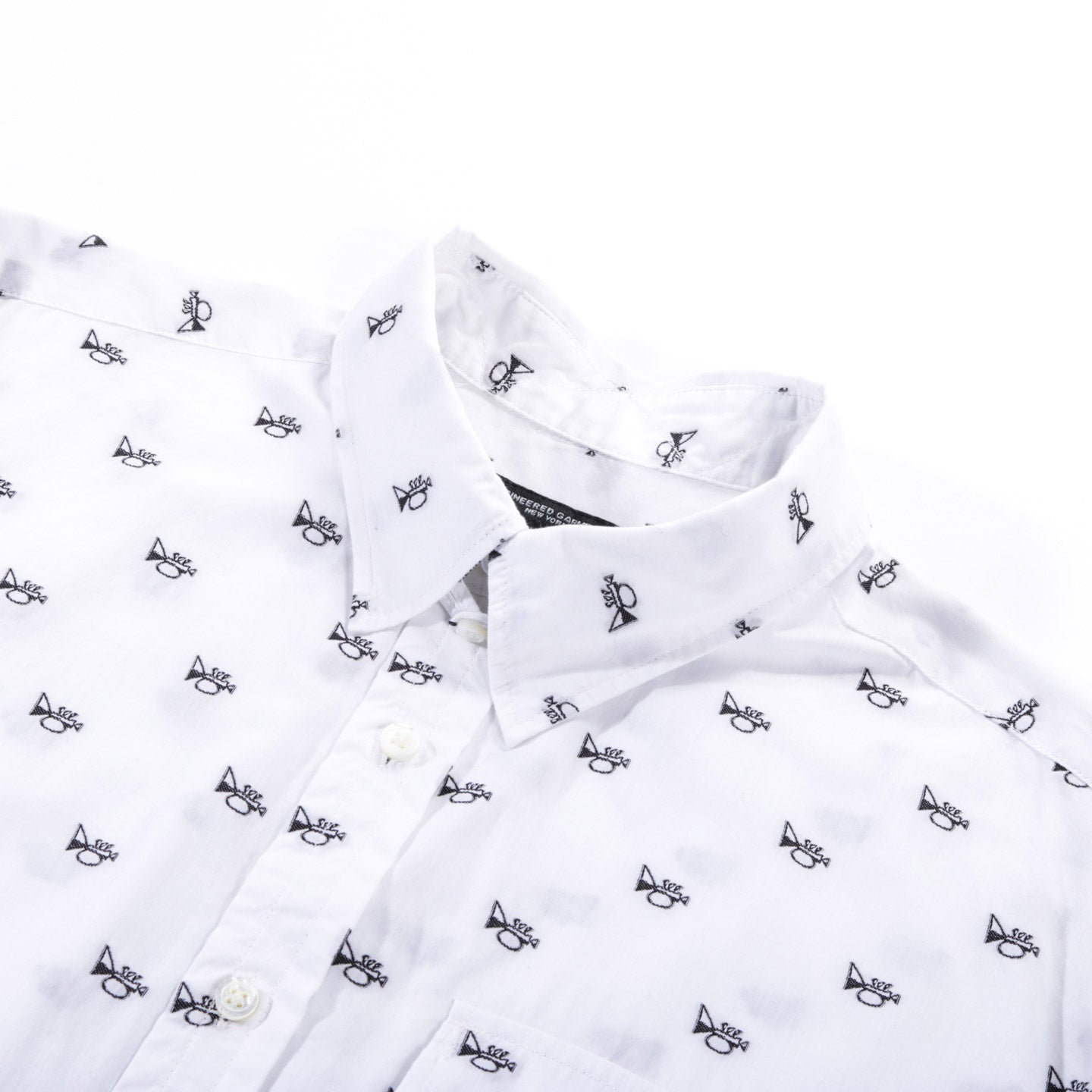 ENGINEERED GARMENTS TAB COLLAR SHIRT WHITE TRUMPET EMBROIDERY BROADCLOTH