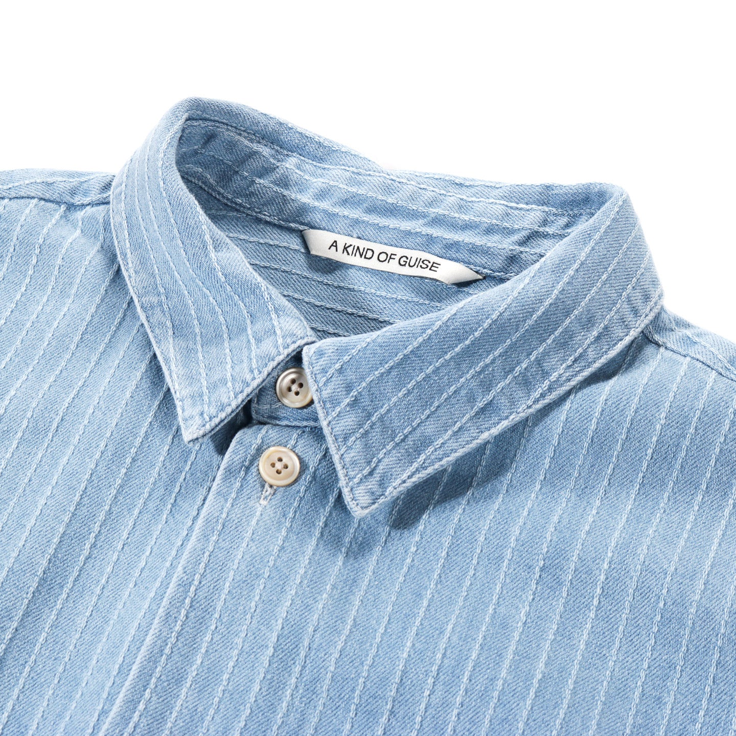 A KIND OF GUISE GUSTO SHIRT DISTRESSED STRIPE DENIM