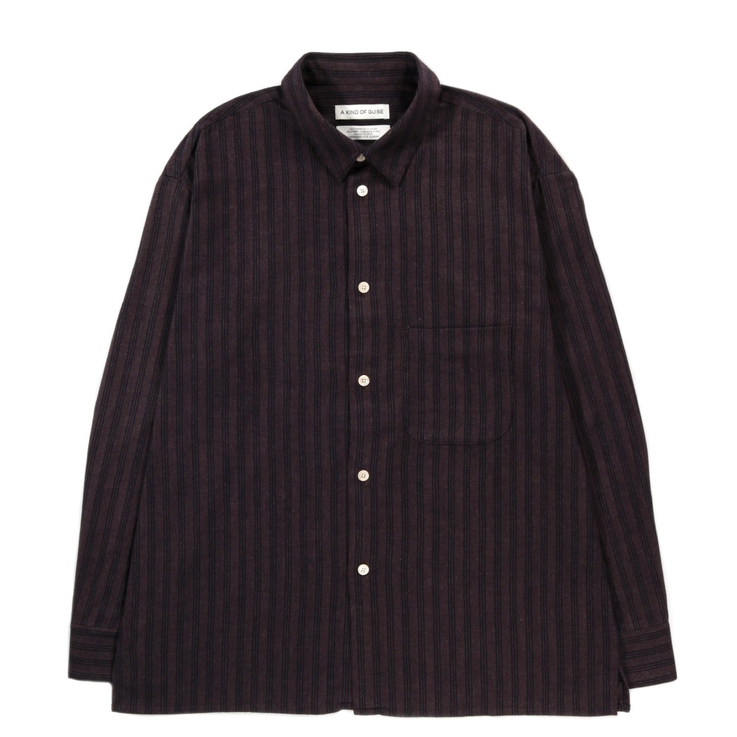 A KIND OF GUISE GUSTO SHIRT DARK HERRINGBONE STRIPE