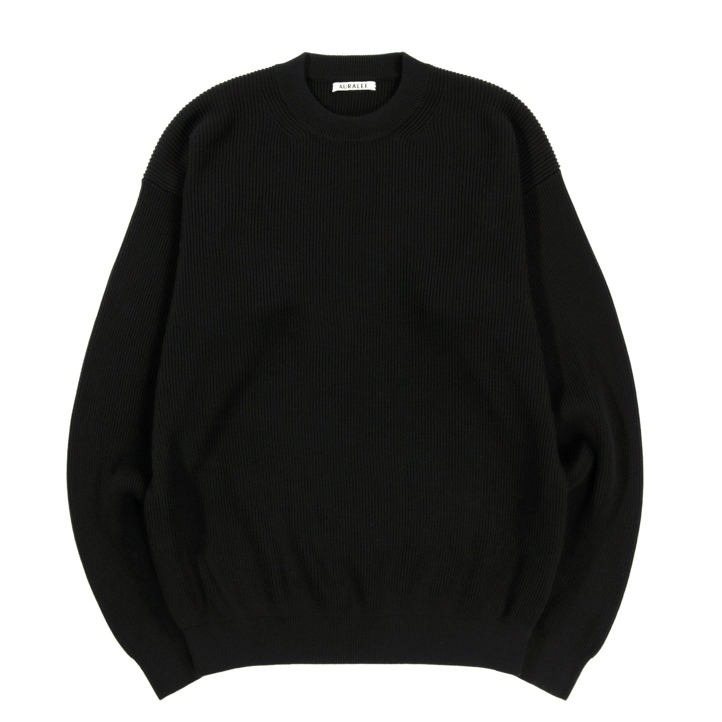 AURALEE SUPER HARD TWIST RIB KNIT PULLOVER BLACK