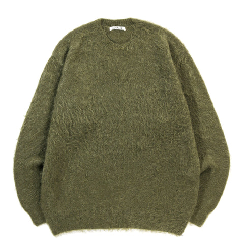 AURALEE BRUSHED SUPER KID MOHAIR KNIT P/O OLIVE