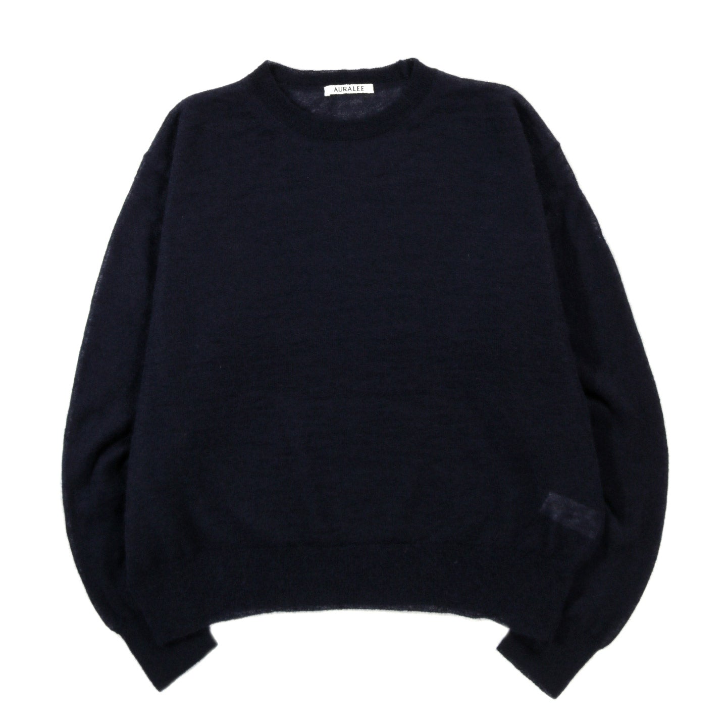AURALEE KID MOHAIR SHEER KNIT PULLOVER NAVY
