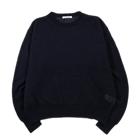 AURALEE KID MOHAIR SHEER KNIT PULLOVER NAVY
