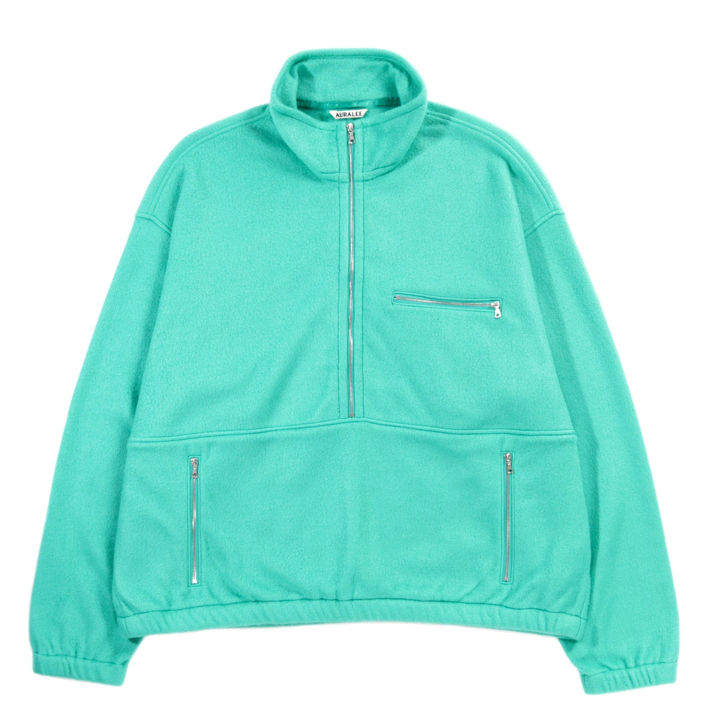 AURALEE PURE SILK COMFORT FLEECE HALF ZIP P/O JADE GREEN