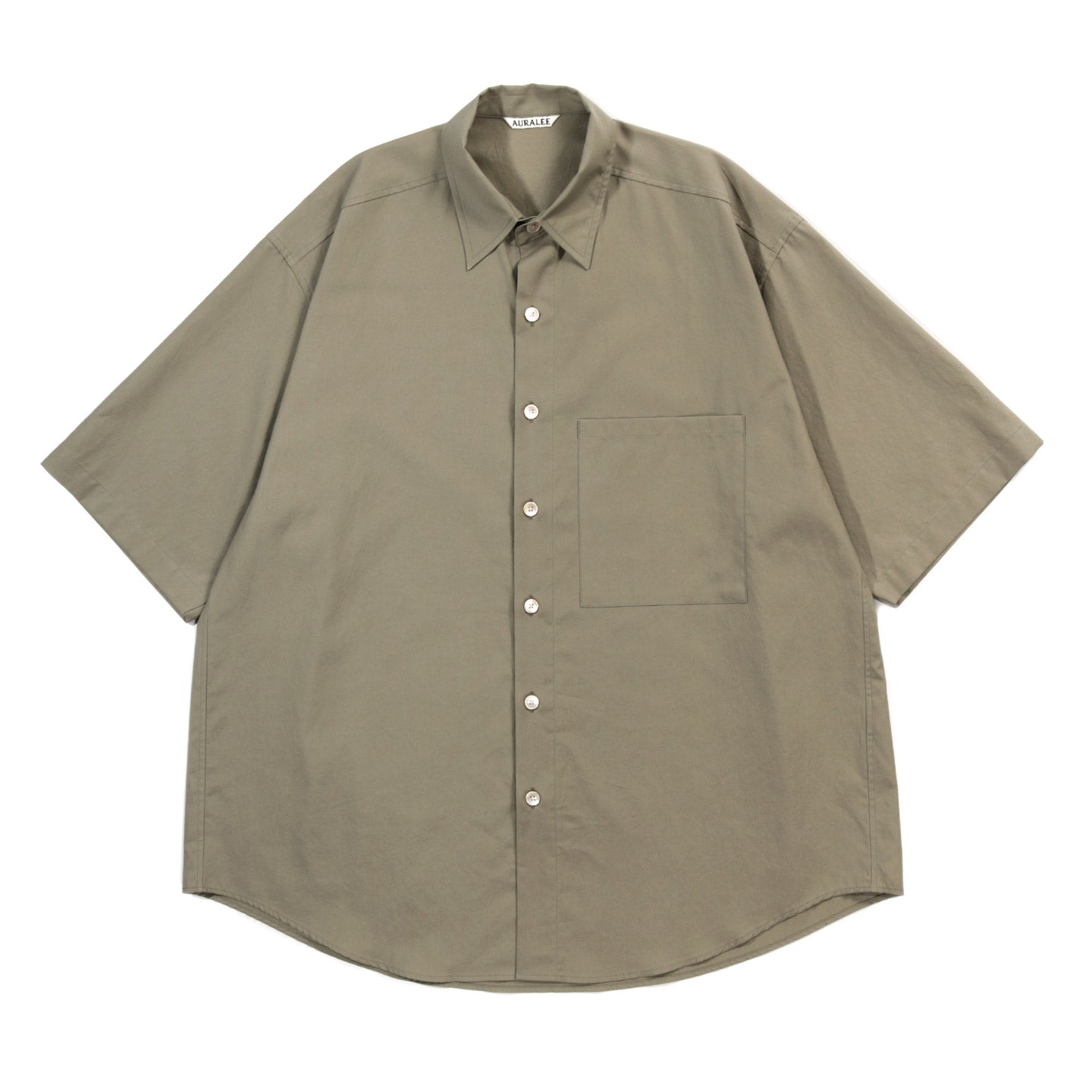 AURALEE WASHED FINX TWILL BIG HALF SLEEVED SHIRT OLIVE