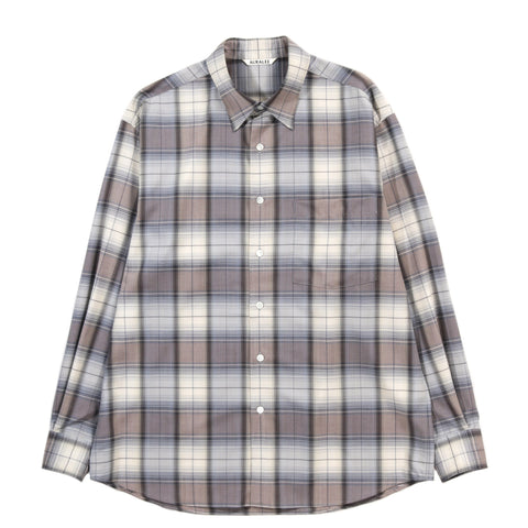 AURALEE SUPER LIGHT WOOL CHECK SHIRT BLUE GRAY