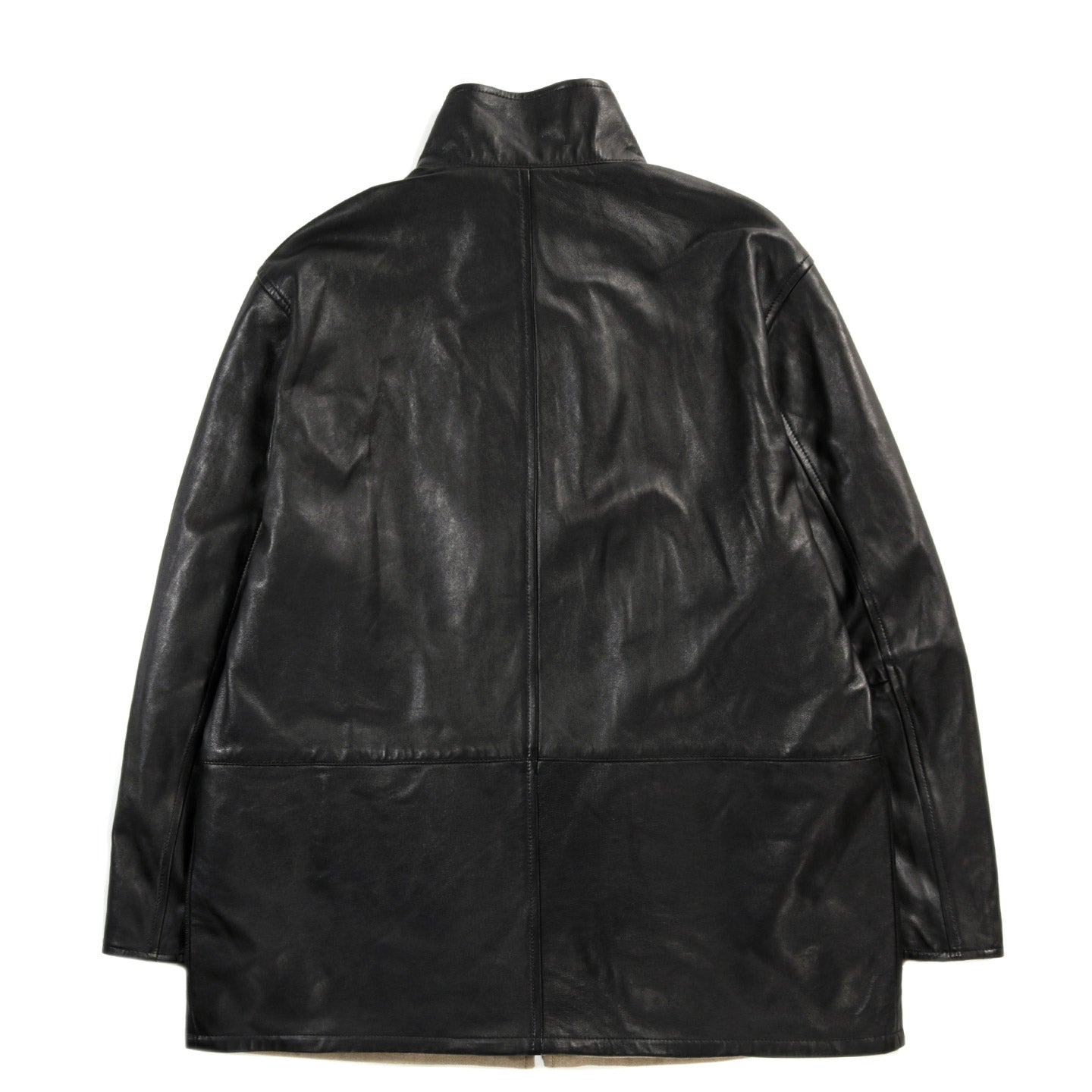 AURALEE REVERSIBLE WOOL TWISTED TWILL SHEEP LEATHER HALF COAT KHAKI BEIGE CHAMBRAY X BLACK