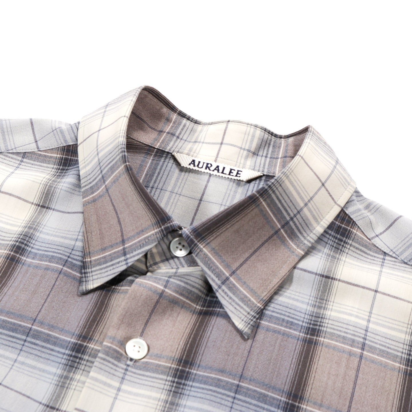 AURALEE SUPER LIGHT WOOL CHECK SHIRT BLUE GRAY
