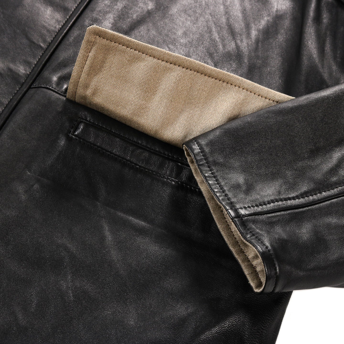 AURALEE REVERSIBLE WOOL TWISTED TWILL SHEEP LEATHER HALF COAT KHAKI BEIGE CHAMBRAY X BLACK