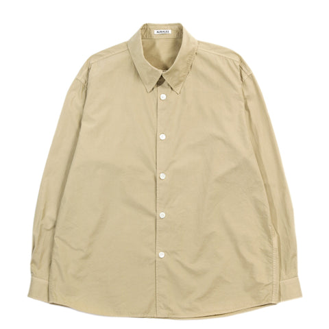 AURALEE GARMENT-DYED FINX SHUTTLE WEATHER SHIRT KHAKI BEIGE