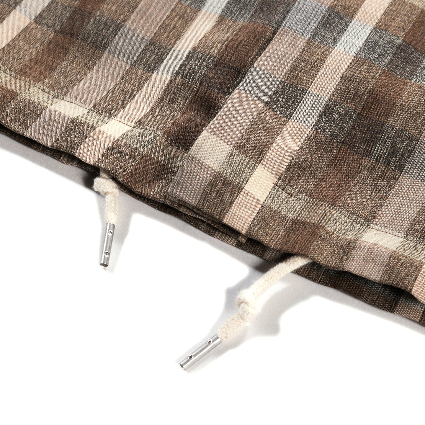 AURALEE SUPER FINE TROPICAL WOOL CHECK HALF-SLEEVED SHIRT TOP BROWN CHECK