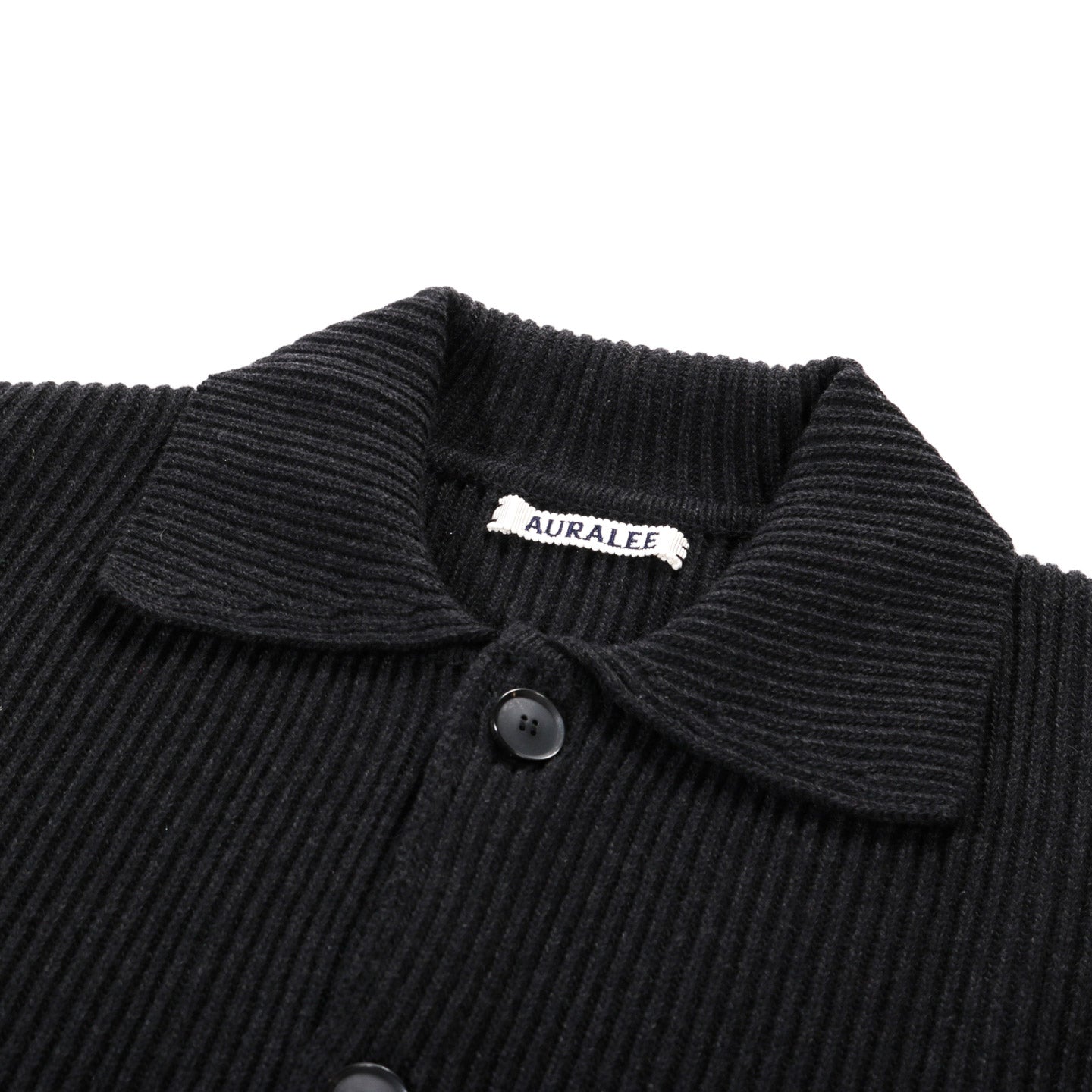 AURALEE SUPER FINE WOOL RIB KNIT SHIRT CARDIGAN BLACK