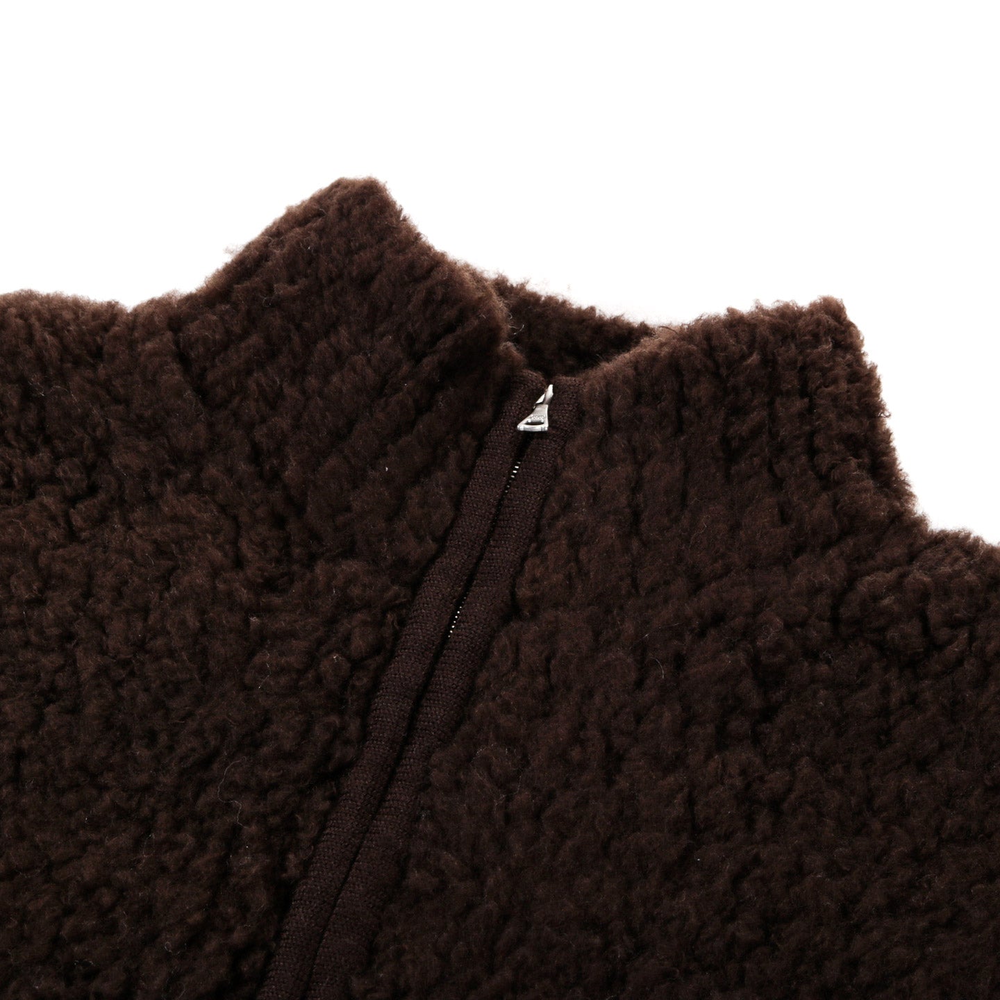 AURALEE MERINO WOOL BOA KNIT HALF ZIP P/O DARK BROWN