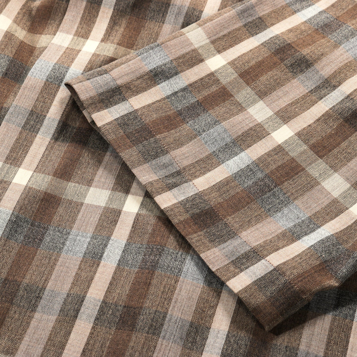 AURALEE SUPER FINE TROPICAL WOOL CHECK HALF-SLEEVED SHIRT TOP BROWN CHECK