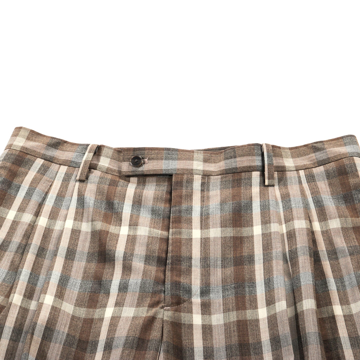 AURALEE SUPER FINE TROPICAL WOOL CHECK TWO-TUCK SLACKS TOP BROWN CHECK