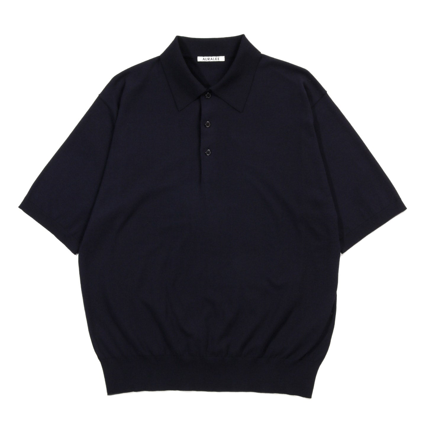 AURALEE GIZA HIGH GAUGE KNIT POLO DARK NAVY