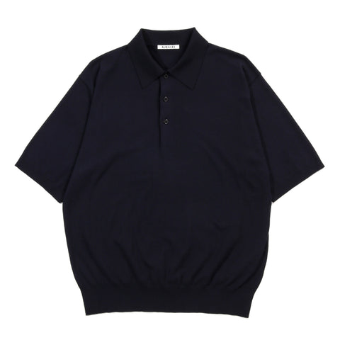 AURALEE GIZA HIGH GAUGE KNIT POLO DARK NAVY