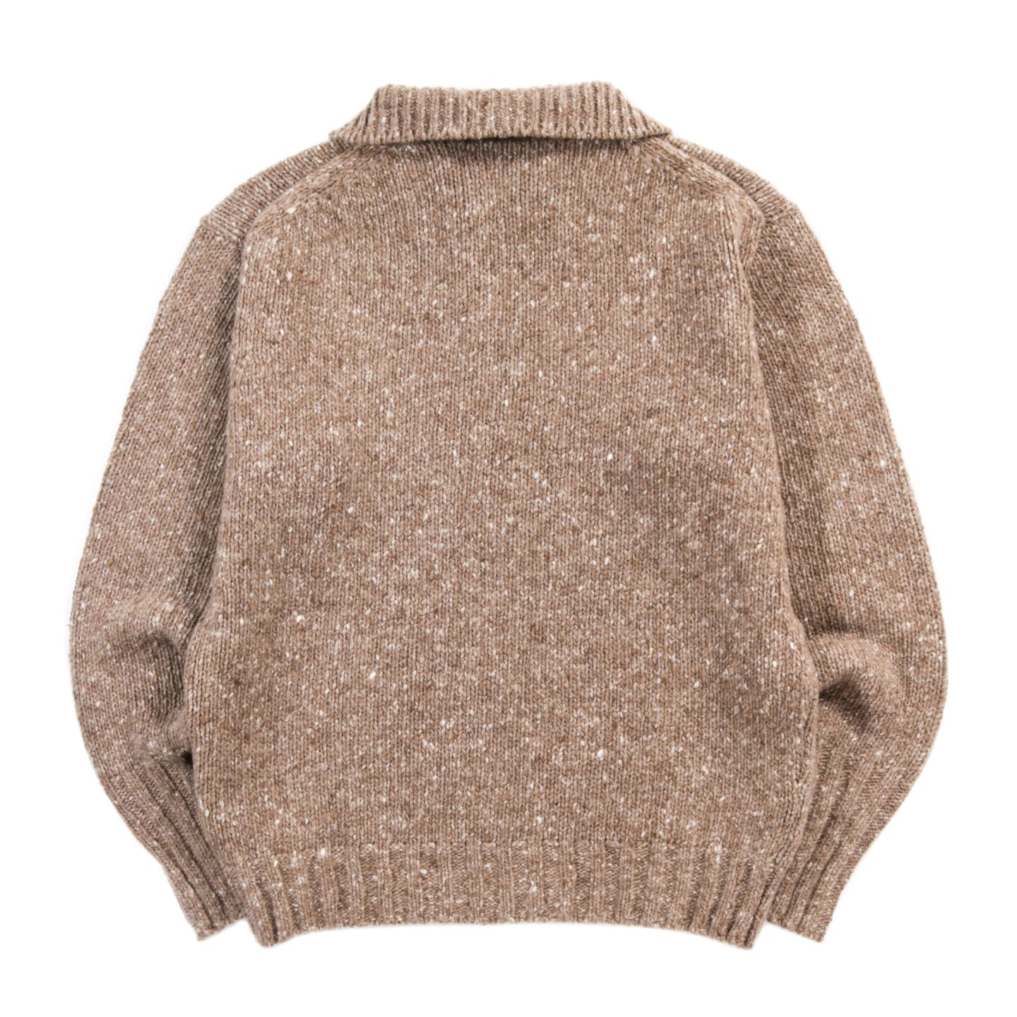 AURALEE LOW GAUGE HOMESPUN TWEED KNIT ZIP TURTLE TOP BROWN