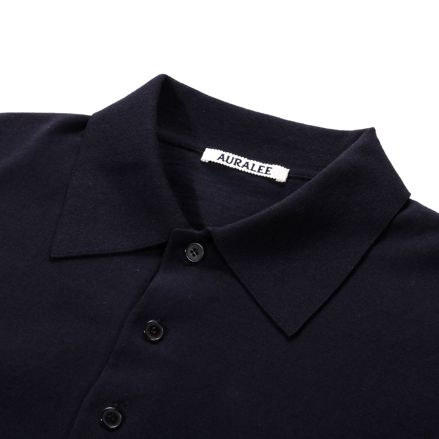 AURALEE GIZA HIGH GAUGE KNIT POLO DARK NAVY