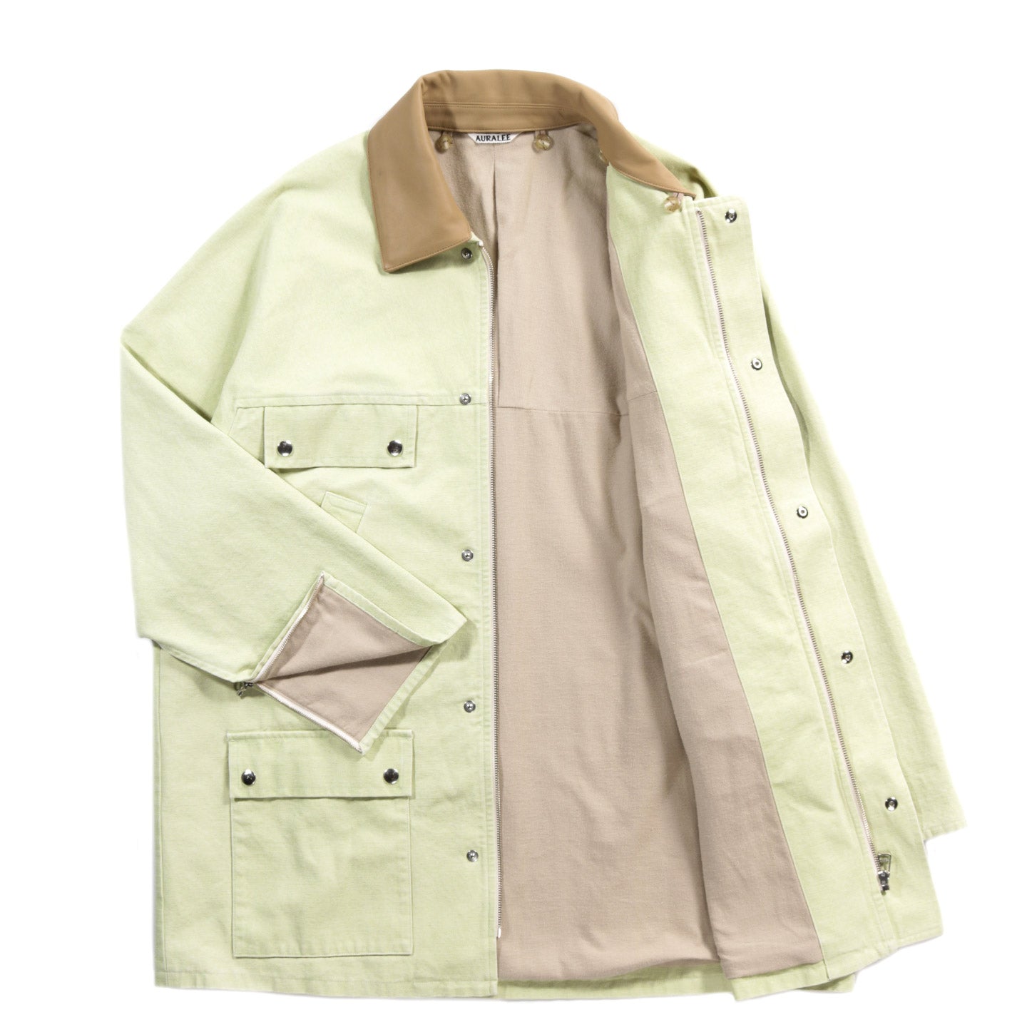 AURALEE WASHED ORGANIC CANVAS HUNTING BLOUSON LIME GREEN