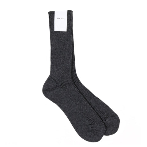 AURALEE COTTON CASHMERE LOW GAUGE SOCKS CHARCOAL