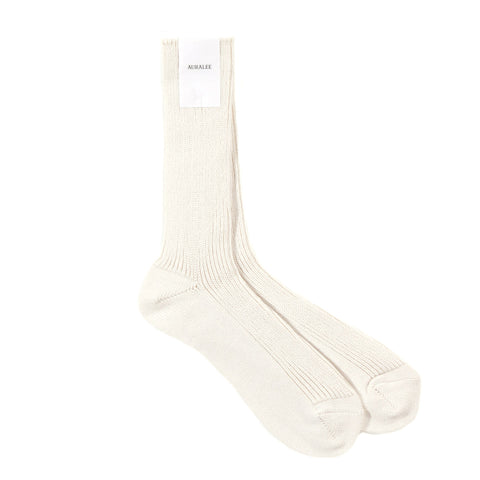 AURALEE COTTON CASHMERE LOW GAUGE SOCKS IVORY