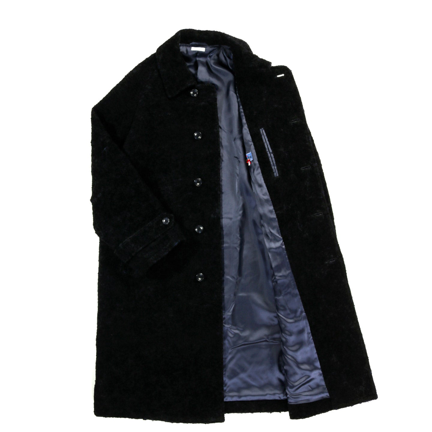 BLUE BLUE JAPAN LOOP YARN FLOCK PRINTED BALMACAAN COAT DARK NAVY