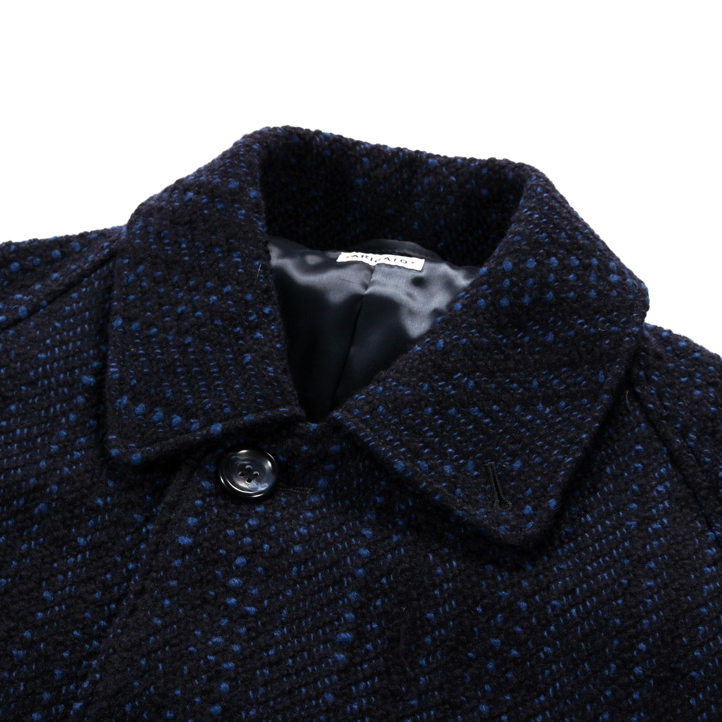 BLUE BLUE JAPAN SLUB YARN TWEED BALMACAAN COAT DARK NAVY