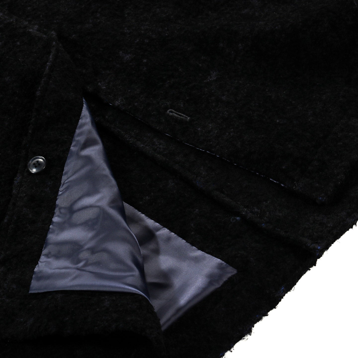 BLUE BLUE JAPAN LOOP YARN FLOCK PRINTED BALMACAAN COAT DARK NAVY