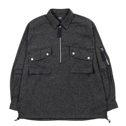 COMME DES GARCONS HOMME B024 BRUSHED COTTON HALF-ZIP SHIRT NAVY