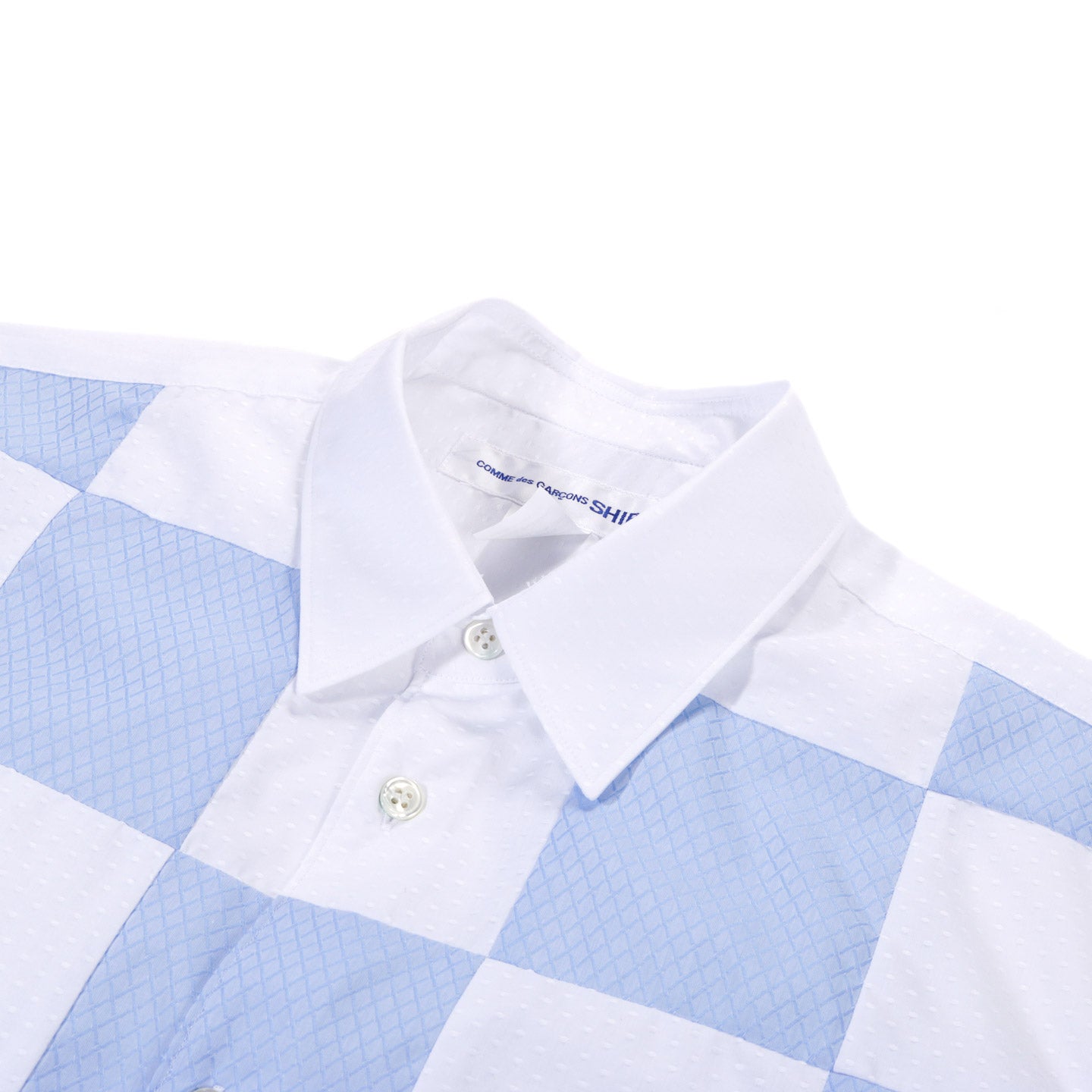 COMME DES GARCONS SHIRT B050 PATCHWORK SHORTSLEEVE SHIRT WHITE / BLUE