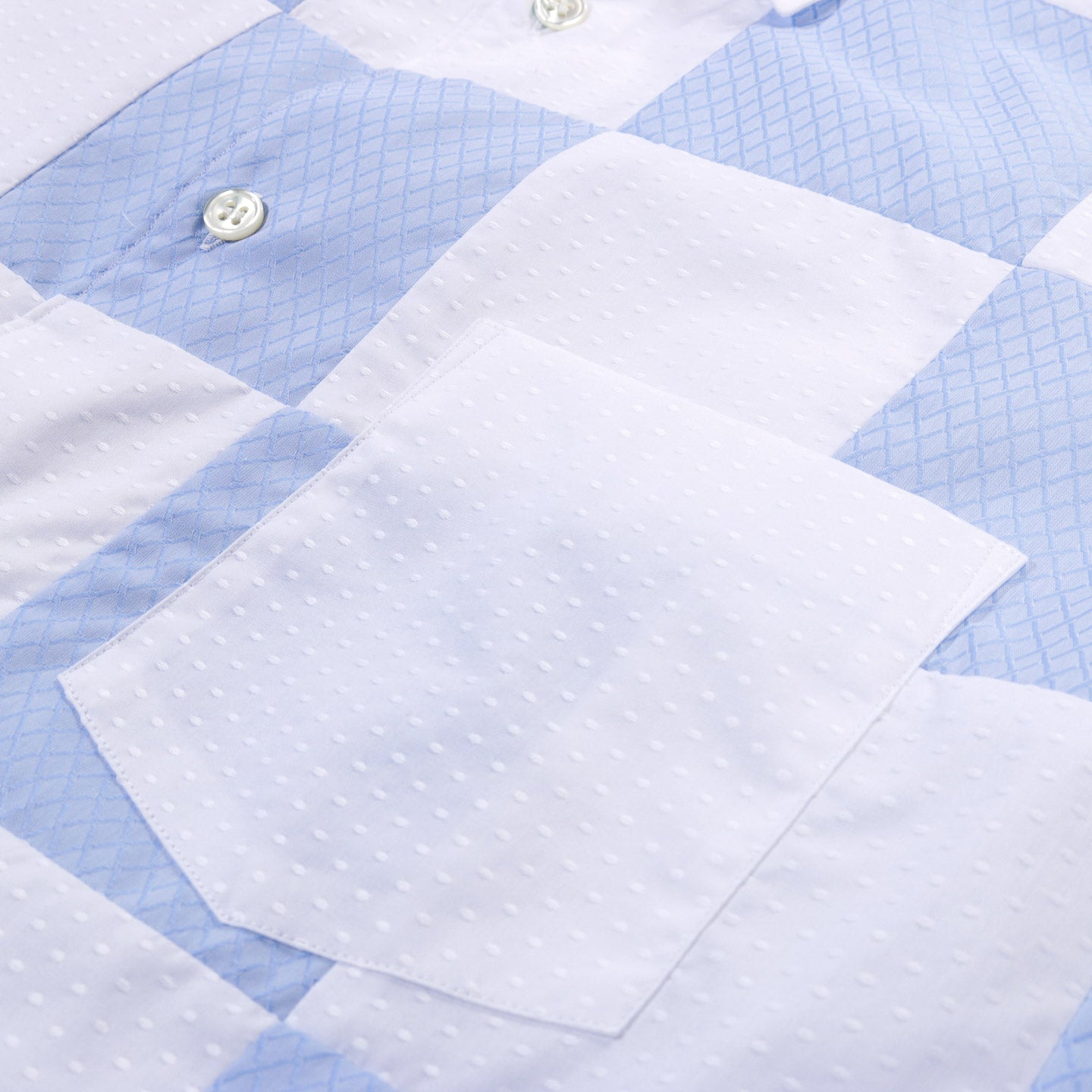 COMME DES GARCONS SHIRT B050 PATCHWORK SHORTSLEEVE SHIRT WHITE / BLUE