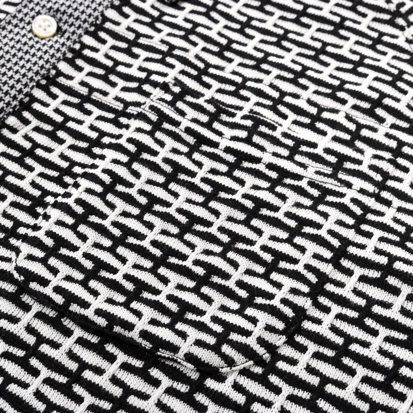 ENGINEERED GARMENTS POLO SHIRT BLACK / WHITE CP HORIZONTAL KNIT JACQUARD