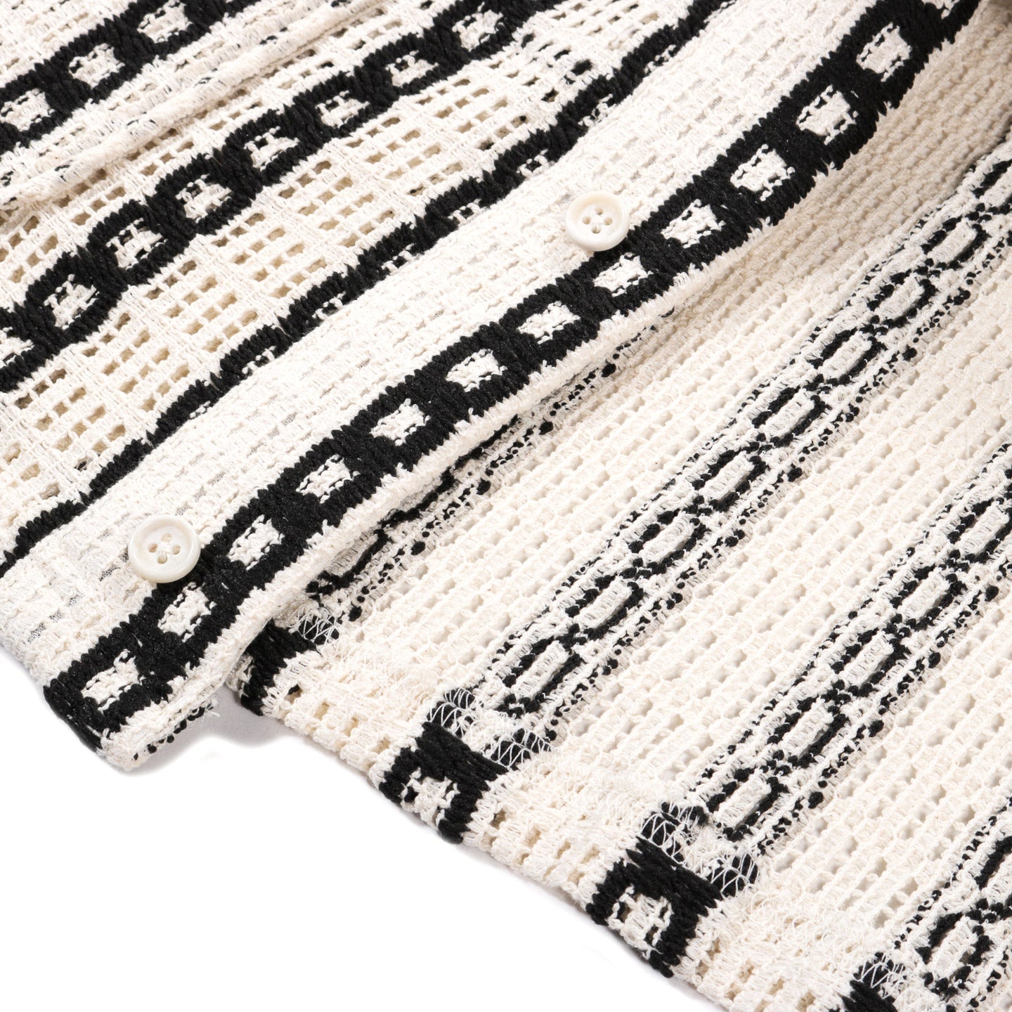 ENGINEERED GARMENTS KNIT CARDIGAN WHITE / BLACK STRIPE CP CROCHET