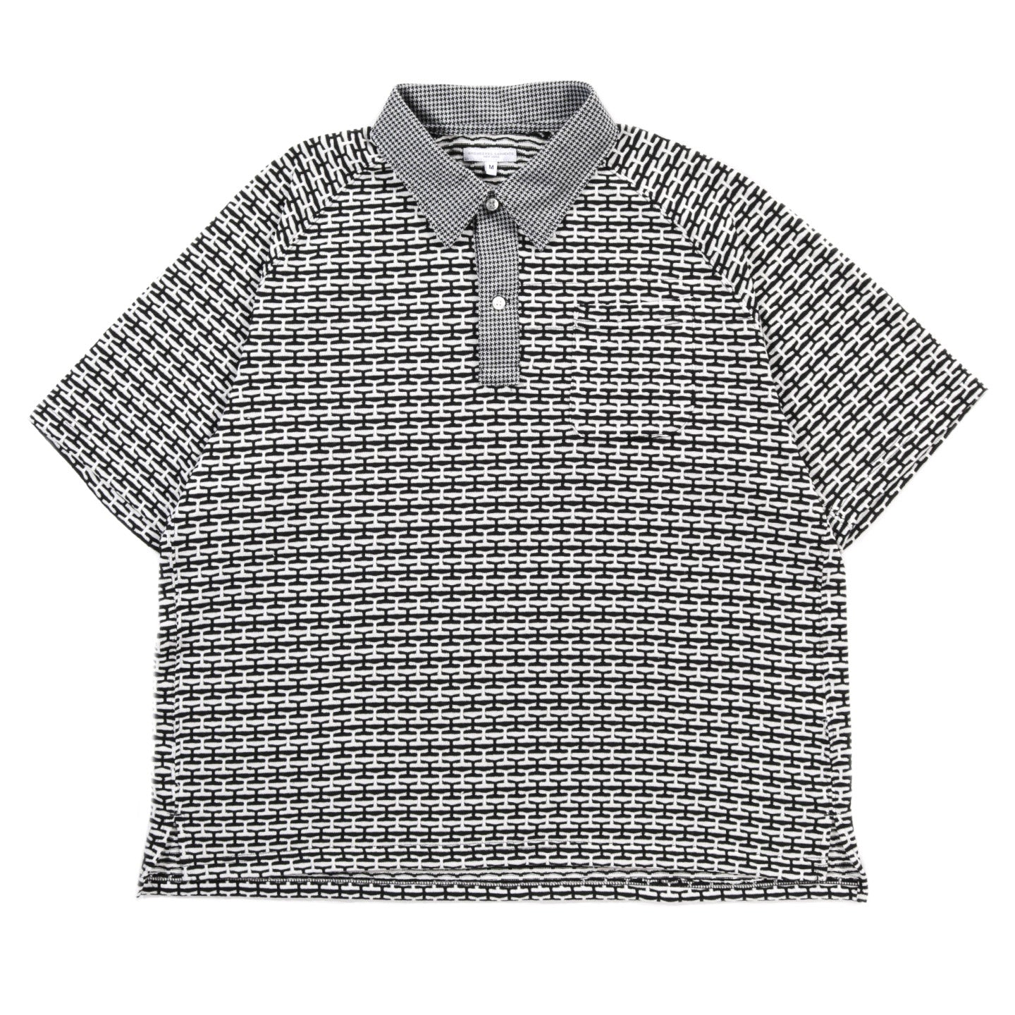 ENGINEERED GARMENTS POLO SHIRT BLACK / WHITE CP HORIZONTAL KNIT JACQUARD