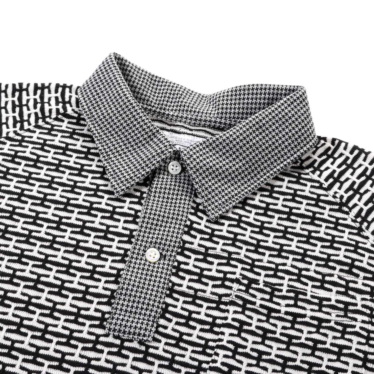 ENGINEERED GARMENTS POLO SHIRT BLACK / WHITE CP HORIZONTAL KNIT JACQUARD