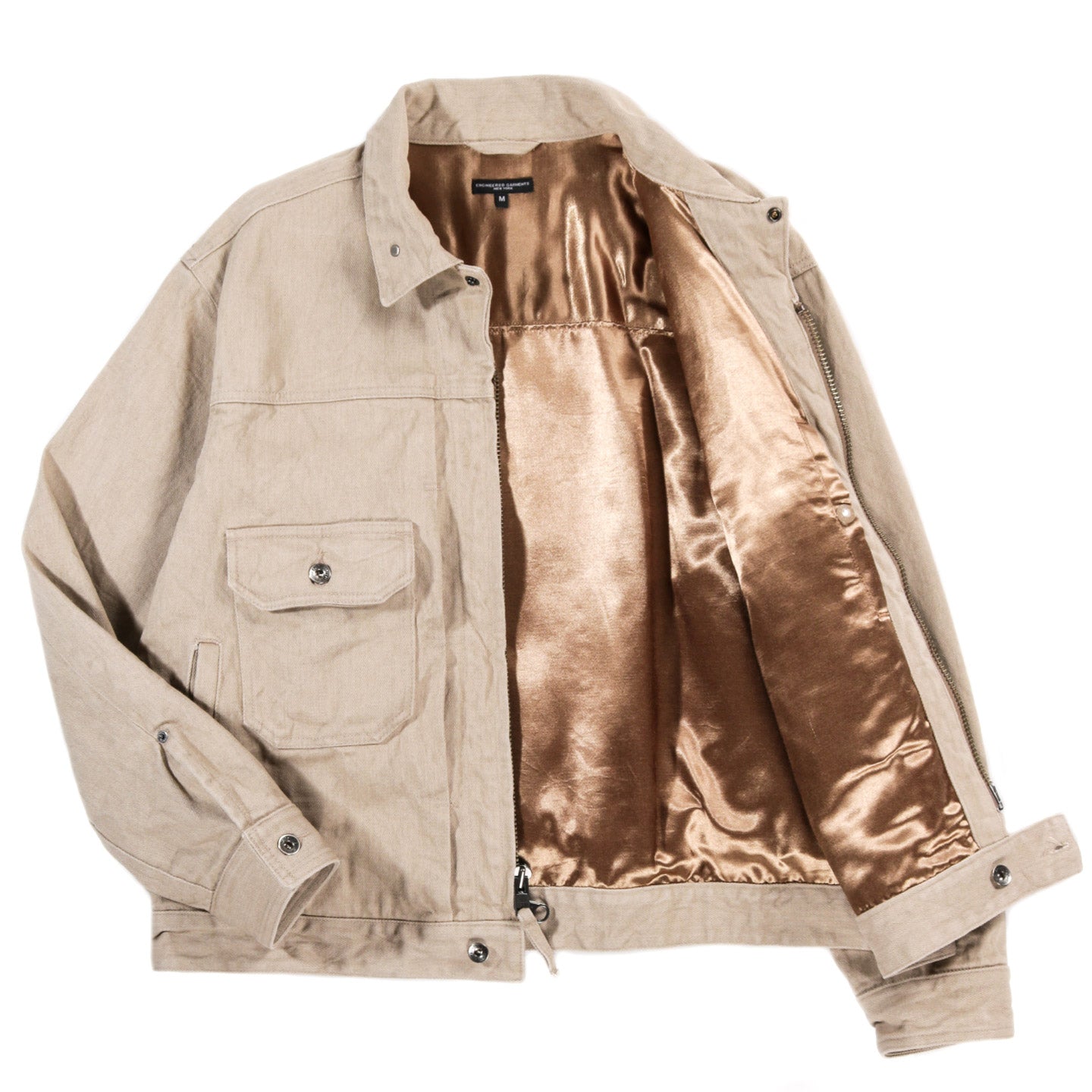 ENGINEERED GARMENTS TRUCKER JACKET KHAKI 13OZ BROKEN DENIM