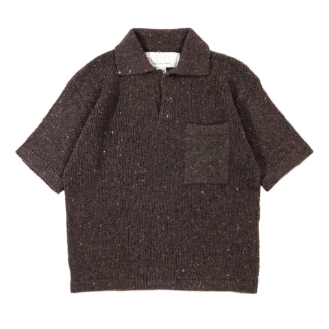 ERL KNIT POLOSHIRT WITH LOGO EMBROIDERY DARK BROWN