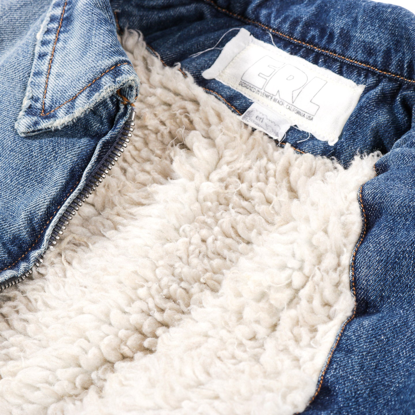 ERL DISTRESSED DENIM SHERPA COAT BLUE