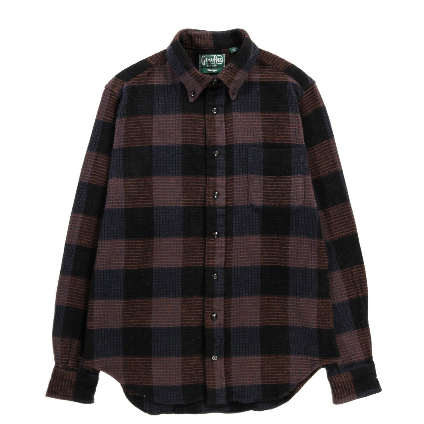 GITMAN VINTAGE BUTTON DOWN BLACK BRUSHED WAFFLE CHECK