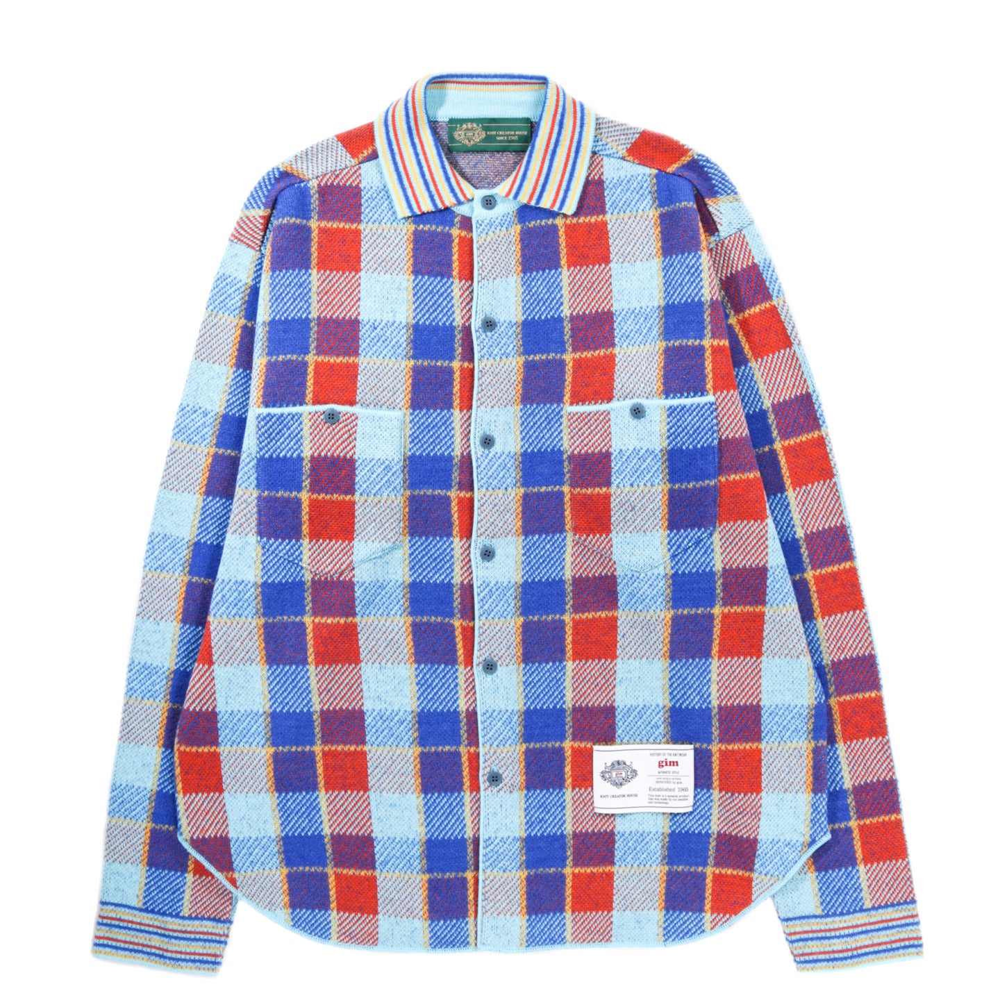 GIM CONTEXT KNITTED CHECK SHIRT BLUE