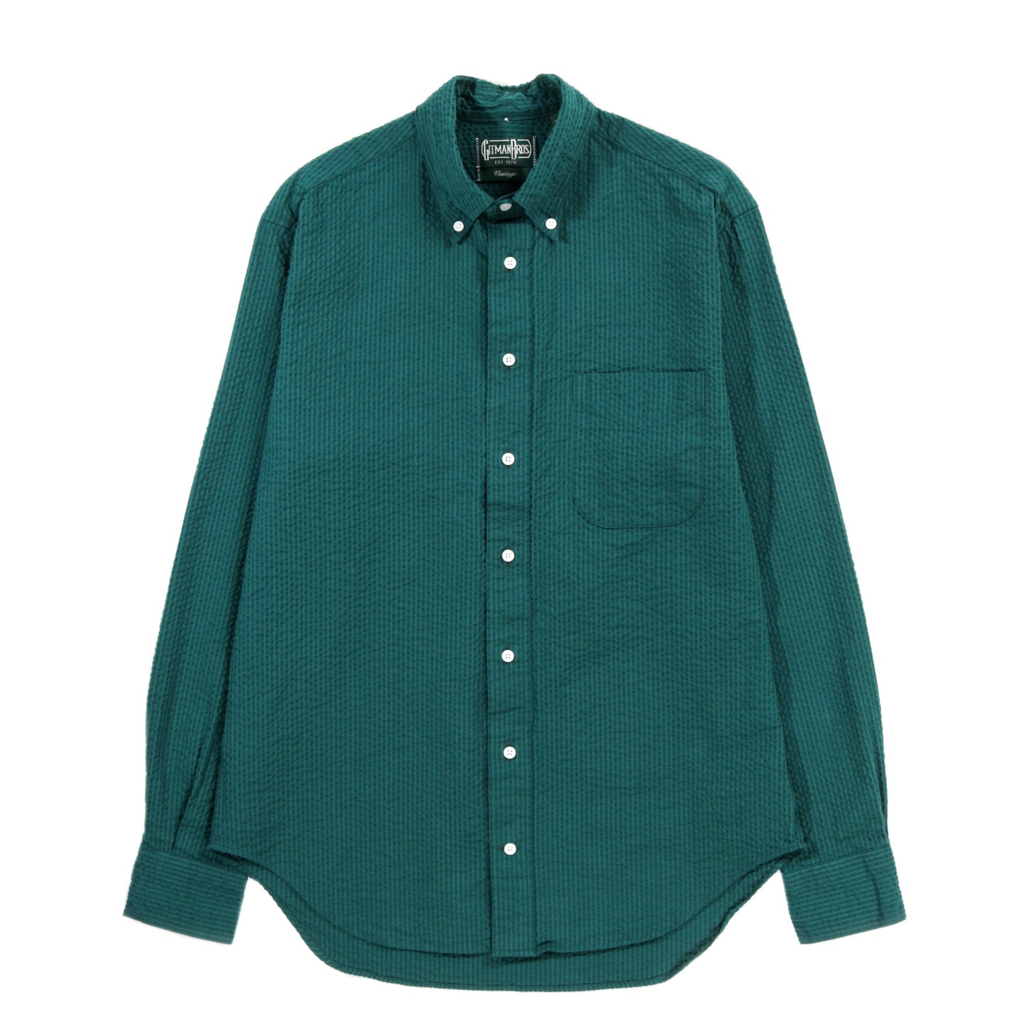 GITMAN VINTAGE BUTTON DOWN JUNEBUG GREEN SEERSUCKER