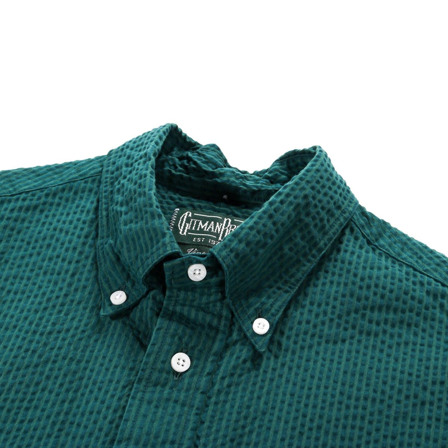 GITMAN VINTAGE BUTTON DOWN JUNEBUG GREEN SEERSUCKER