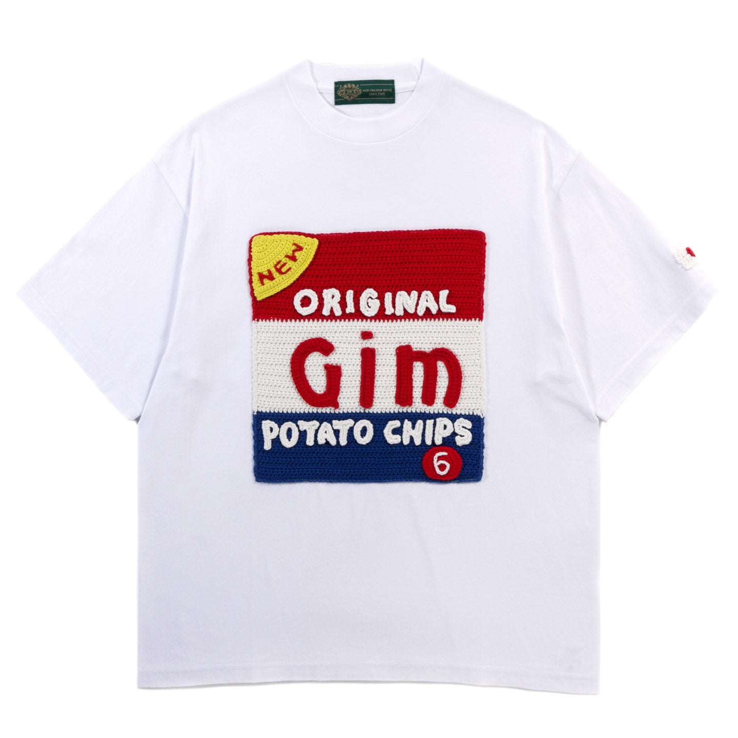 GIM CONTEXT POTATO CHIPS HAND-CROCHET HALF SLEEVE T-SHIRT WHITE