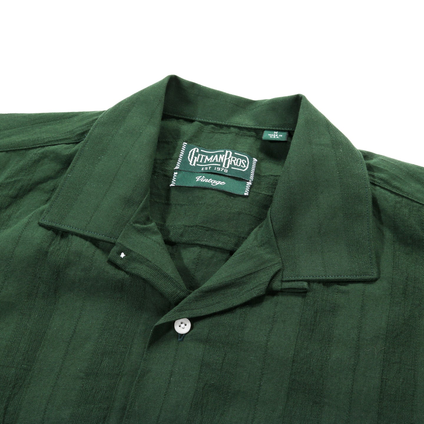 GITMAN VINTAGE CAMP SHIRT GREEN COTTON / POLY DOBBY STRIPE