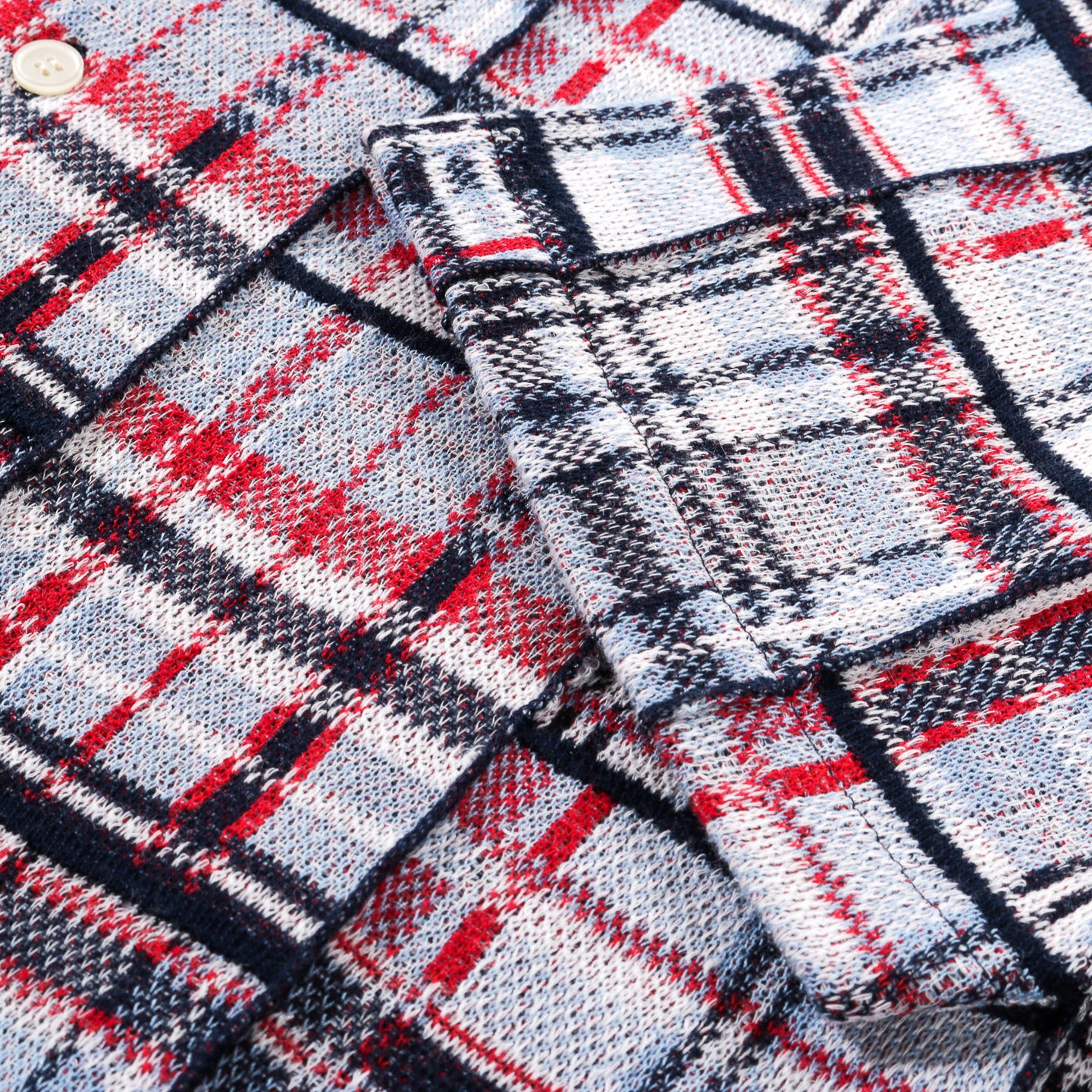 GIM CONTEXT KNITTED PATCHWORK OPEN COLLAR SHIRT BLUE