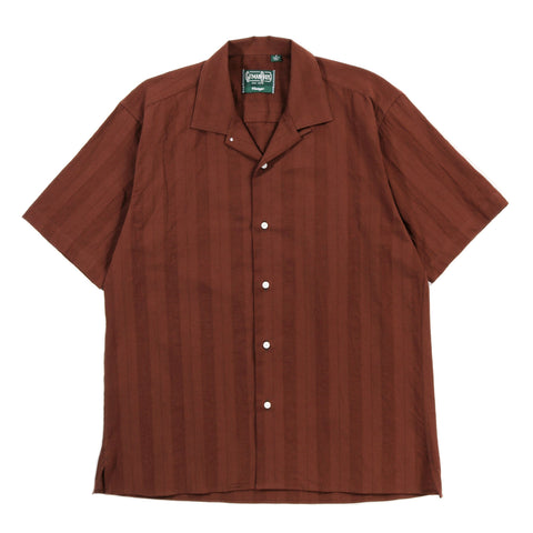 GITMAN VINTAGE CAMP SHIRT BROWN COTTON / POLY DOBBY STRIPE