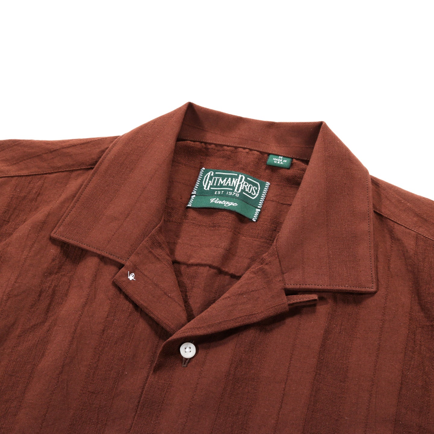 GITMAN VINTAGE CAMP SHIRT BROWN COTTON / POLY DOBBY STRIPE