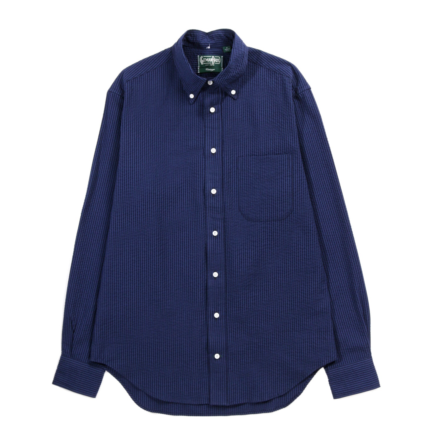 GITMAN VINTAGE BUTTON DOWN INDIGO SEERSUCKER