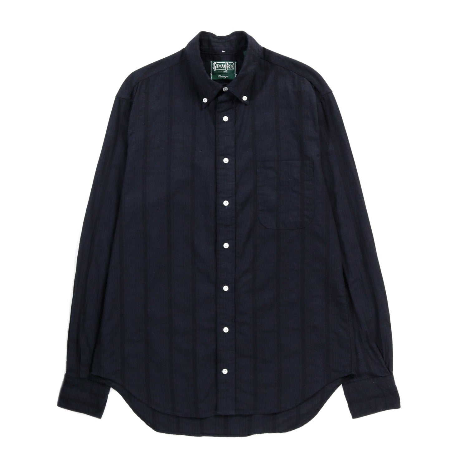 GITMAN VINTAGE BUTTNO DOWN NAVY COTTON / LINEN DOBBY STRIPE